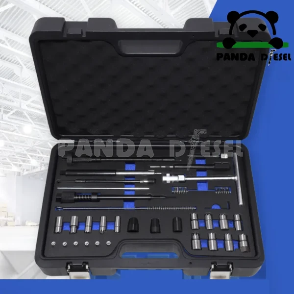 Conjunto completo durável de cortador de assento de injetor diesel e kit de ferramentas de limpeza e reparo, 28 peças